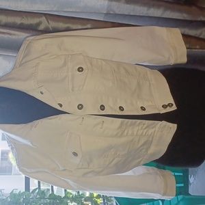Chico's Platinum cream/ off white short denim jacket. 3/4 sleeve. Chico's size 0